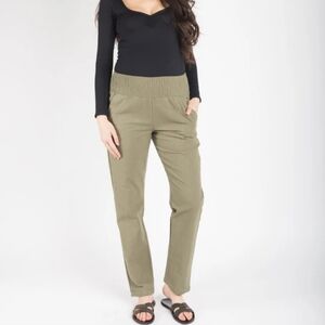 Emme Maternity Smocked Linen Pant - Extended 34" Inseam - Olive - Medium